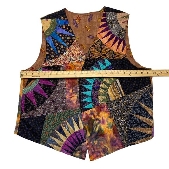 Hand Crafted Patchwork Tie-Dye Floral Print Bohemian One Button Vest Sz L/XL - Picture 8 of 16